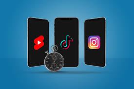 3 cellphones with social media videos on them