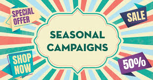 the words seasonal campaign in the center of an illustration