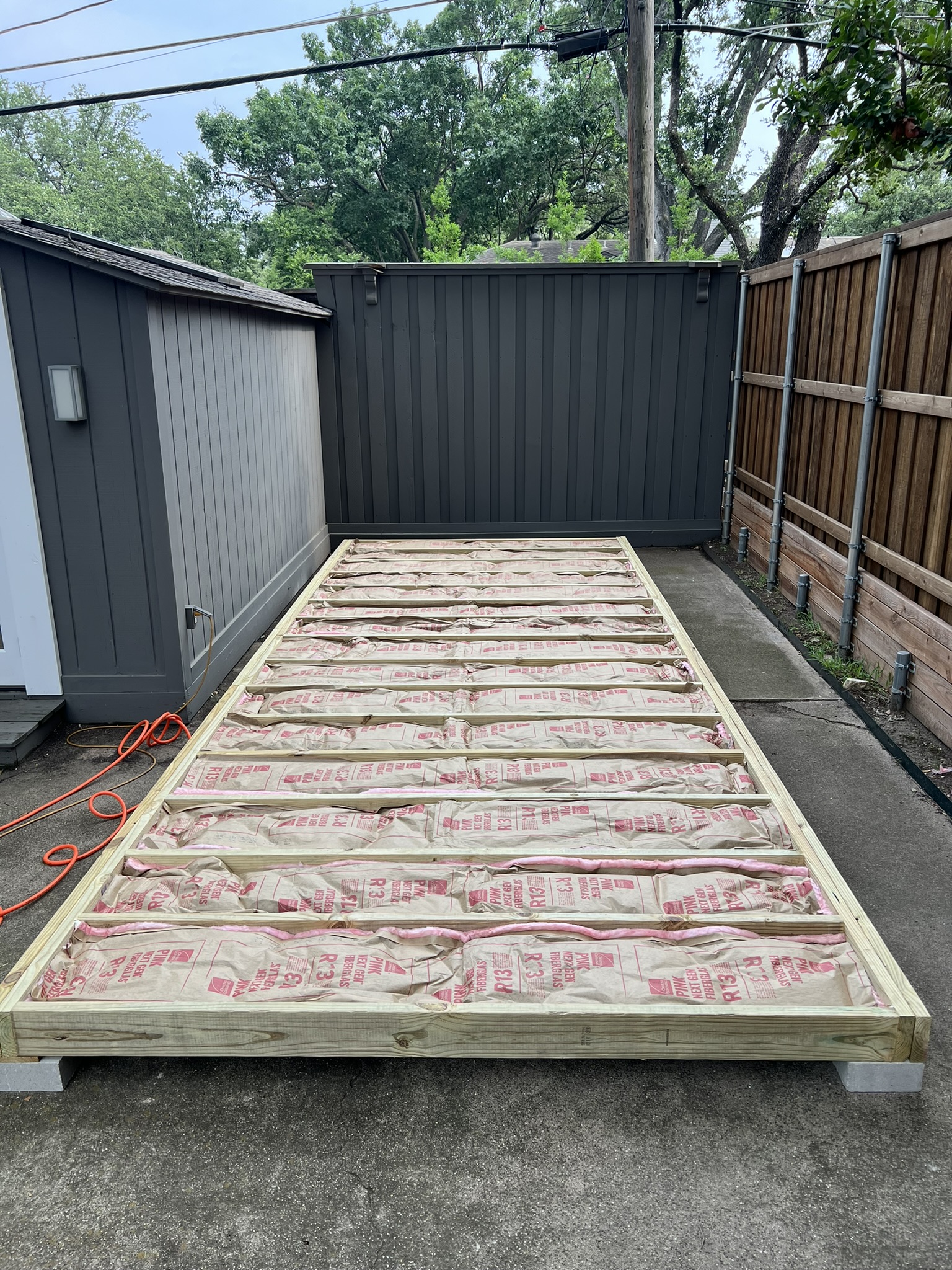 Insulated floor of storage shed for year-round use