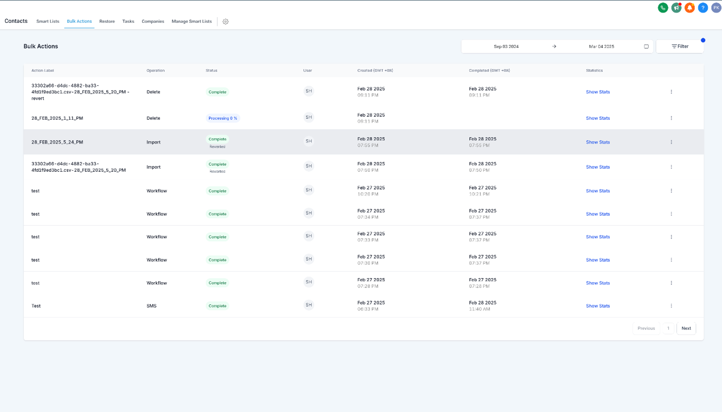 Bulk Acties Voor Contacten & Slimme Lijsten