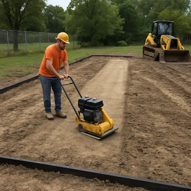 concept of a man working with a compactor for topic on cost to build pickleball court