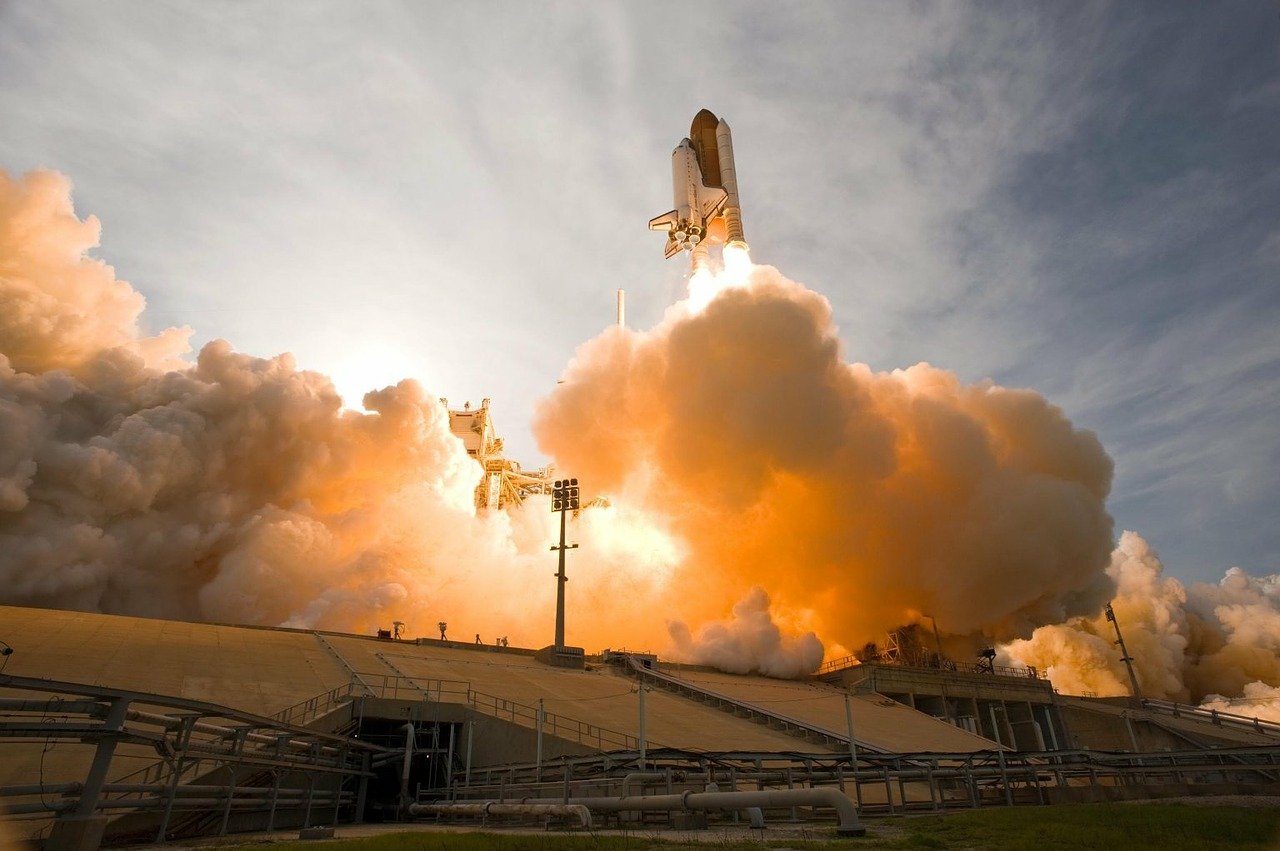 Space Shuttle takes off. Space Shuttle takes off.