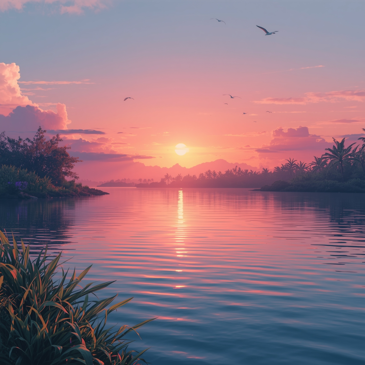 A Sunrise over calm water