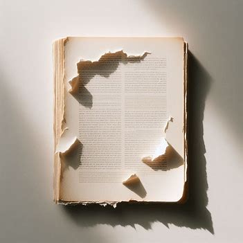 A partially torn page with missing context, representing partial truth and the limits of interpretation.