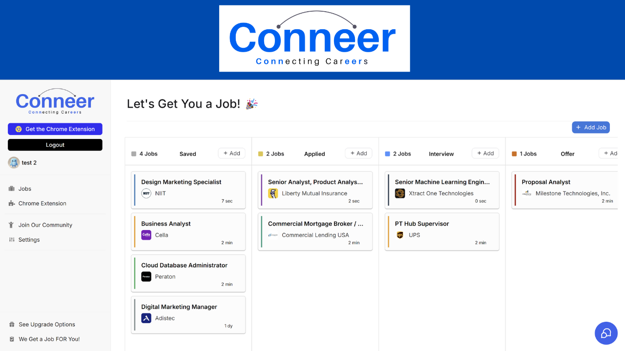 Dashboard of remote jobs in Conneer.com