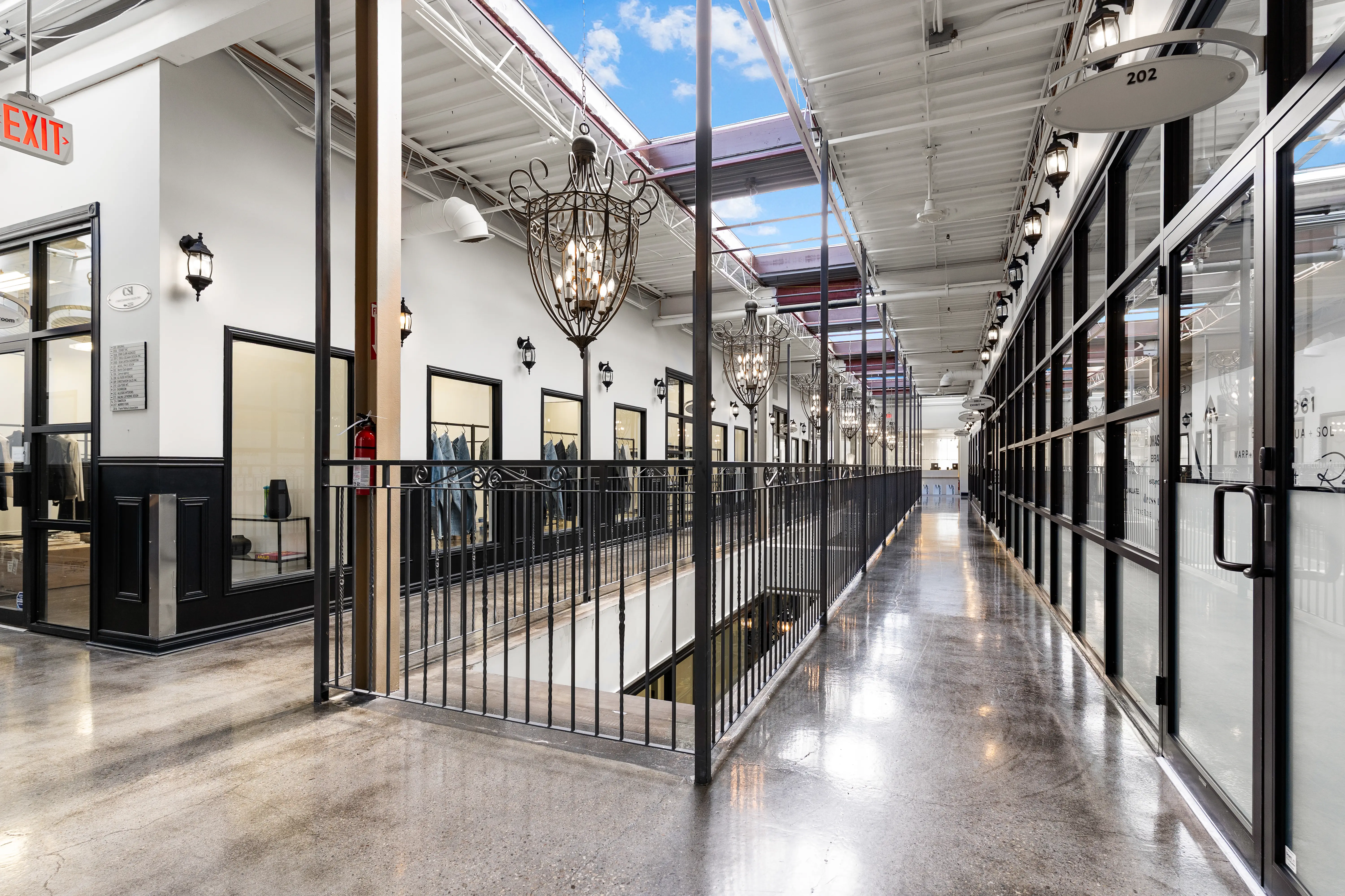 Interior corridor with skylight and polished floors