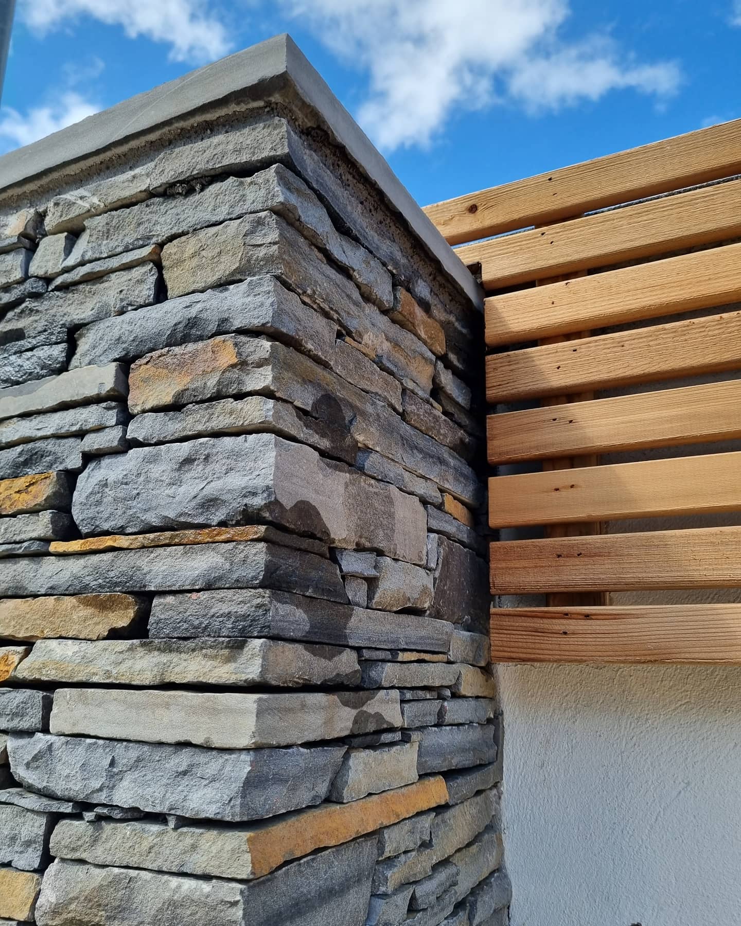Close if of wood and stone work used in a Dublin garden transformation by Peninsula Stone