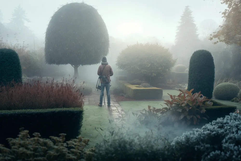 Dublin gardener standing in a frosty garden