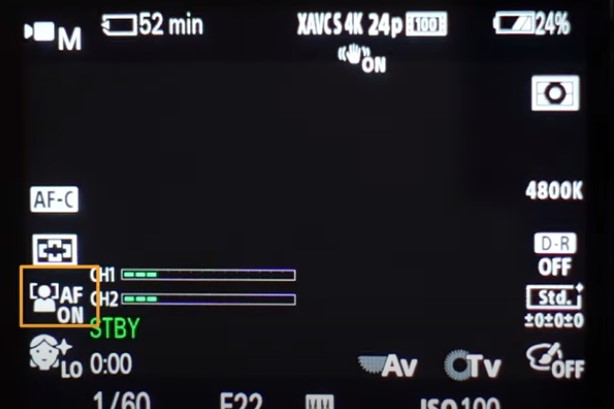 How to Enable 4k Eye Autofocus for Live Streaming (via USB or HDMI) One telltale sign that 4k eye autofocus is disabled when you're connected via HDMI for live streaming, you'll see your autofocus go from enabled to disabled.  You'll also see the autofocus is set to OFF and you have a wide focus framing notified by those little tick marks on the 4 sides of the screen.