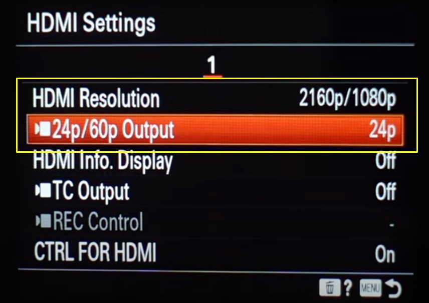 hdmi resolution camera settings