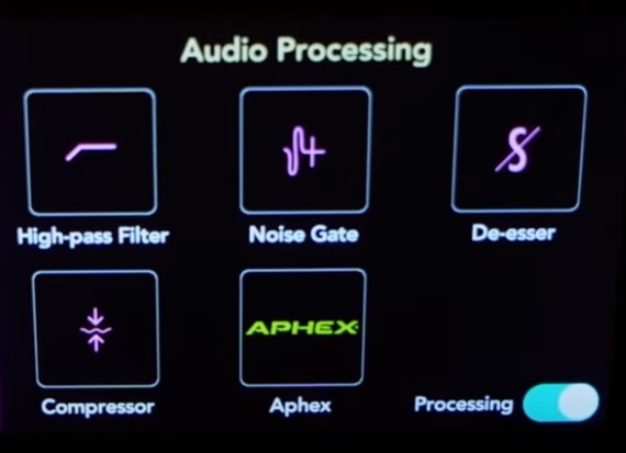 Audio Processing menu on rodecaster pro 1