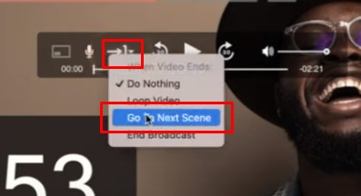 24 the arrow icon and select Go To Next Scene