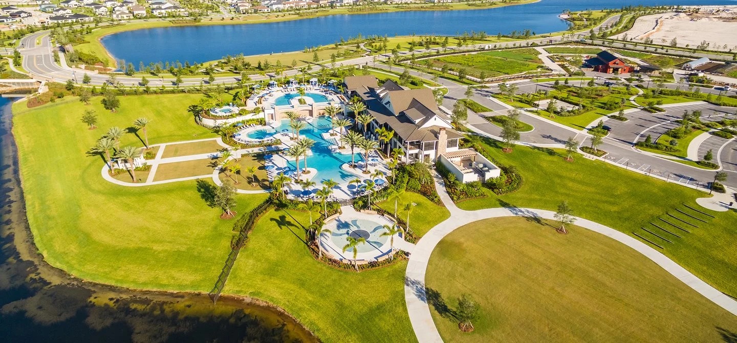 arden loxahatchee aerial view of top amenities in single family home master plan community