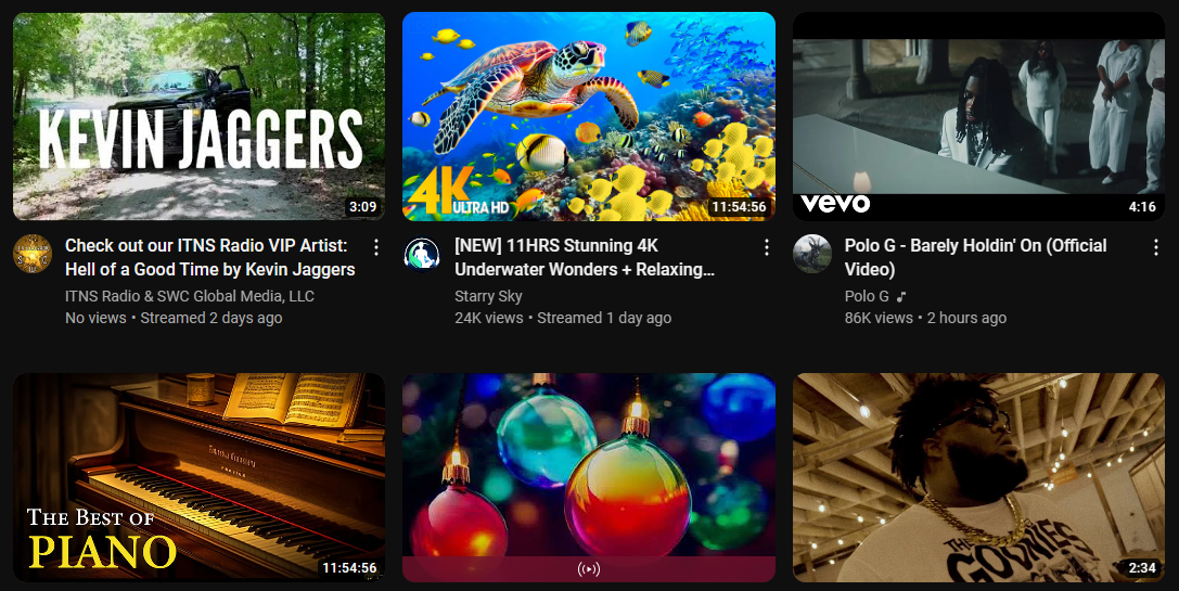 Sample screenshot of video thumbnails on YouTube.