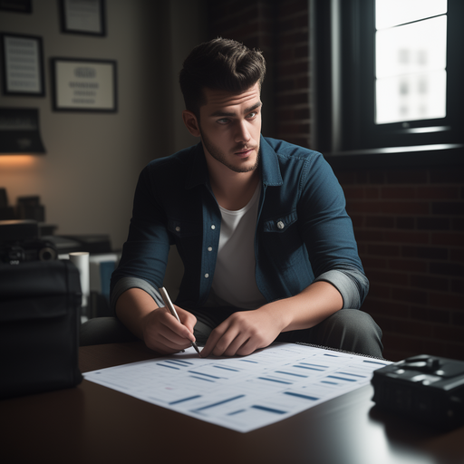 A man sitting at a table and planning events and scheduling his day.