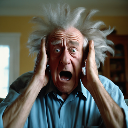 An elderly man covering his ears.