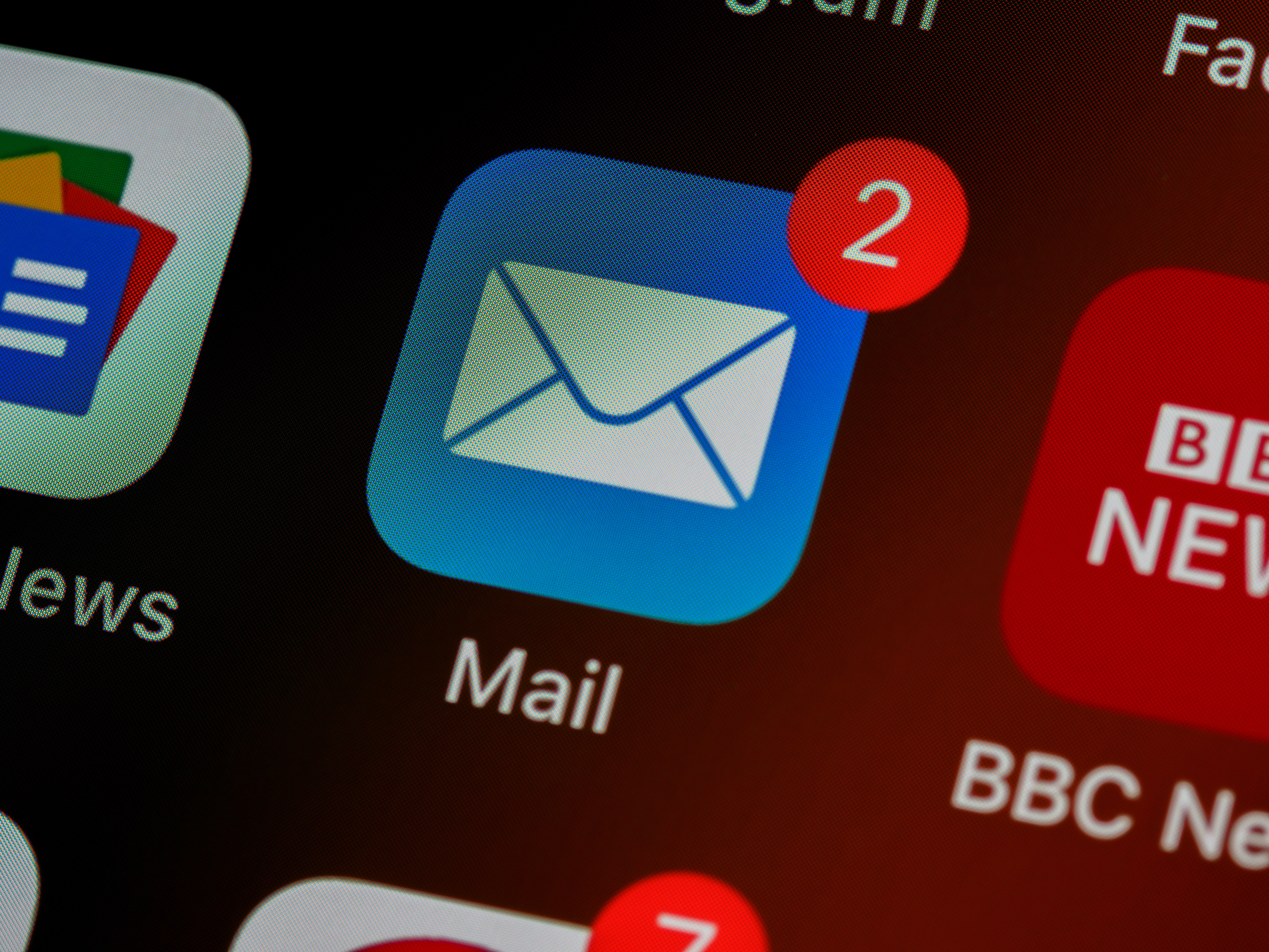Email icon on a phone Email icon on a phone