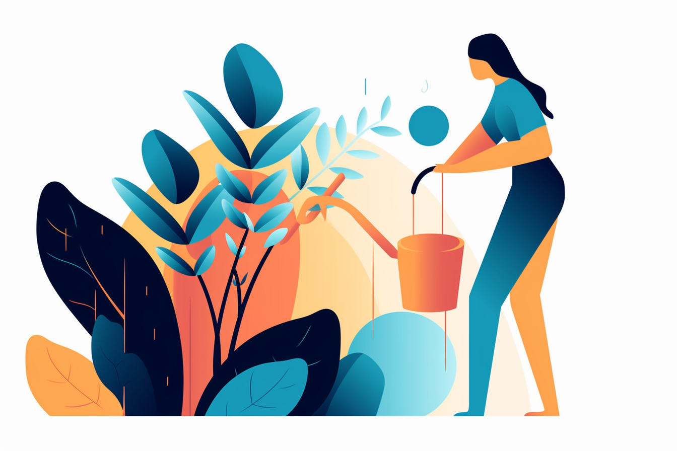 Woman watering a plant Woman watering a plant