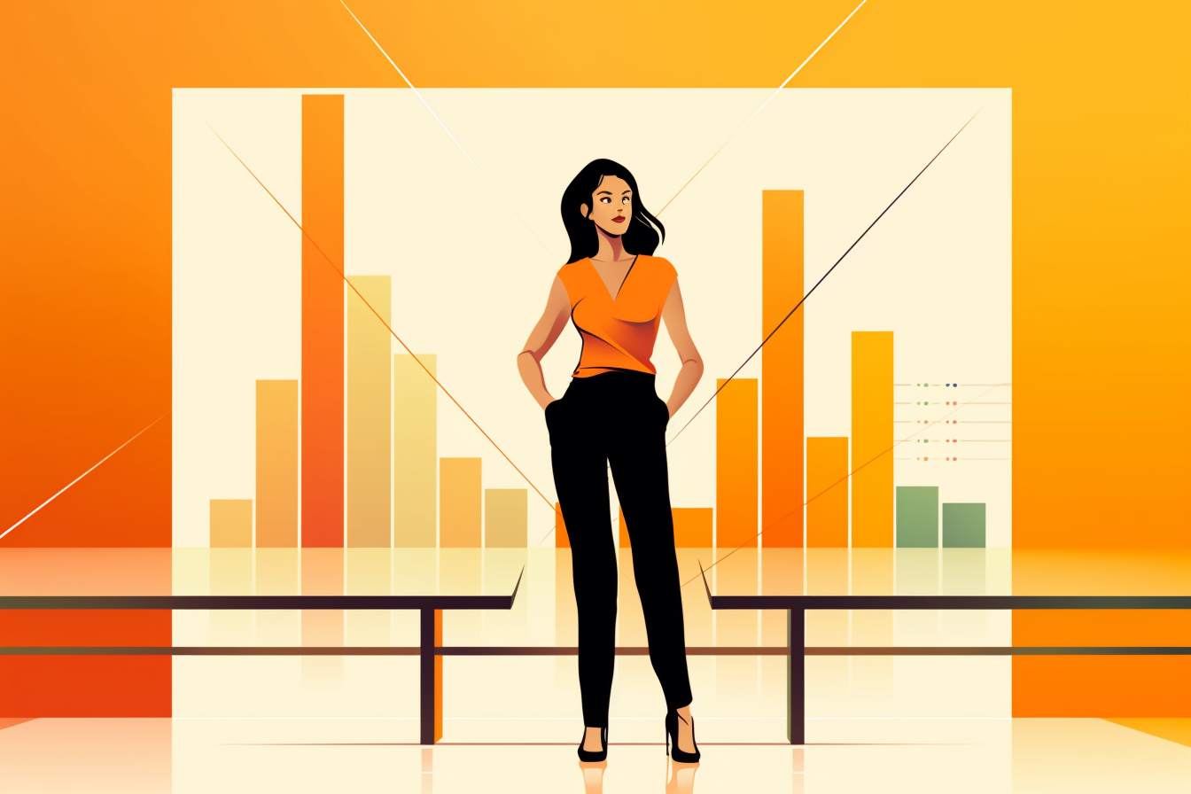 Woman standing in front of a sales chart Woman standing in front of a sales chart