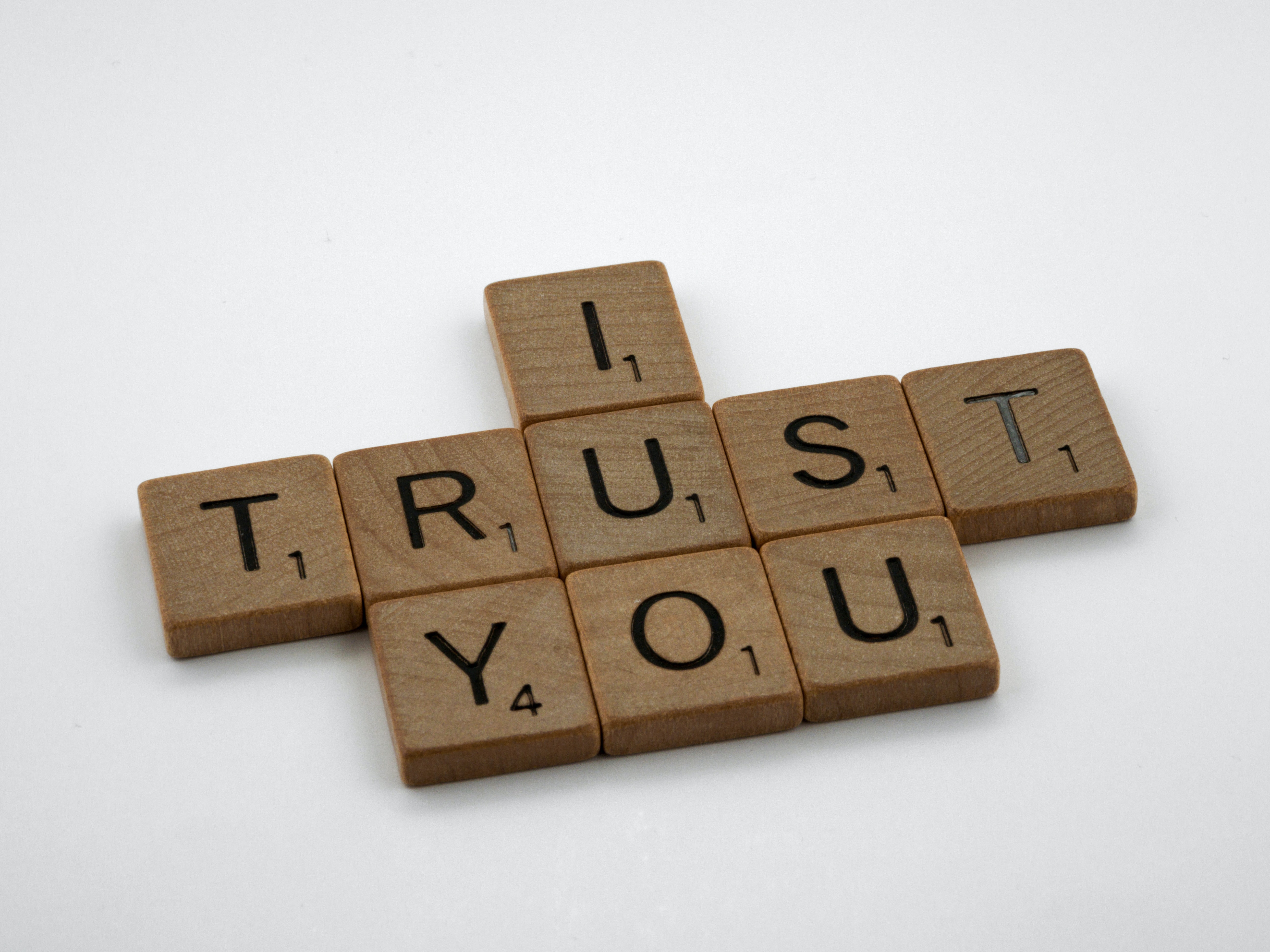 Scrabble letters spelling "I trust you." Scrabble letters spelling "I trust you."