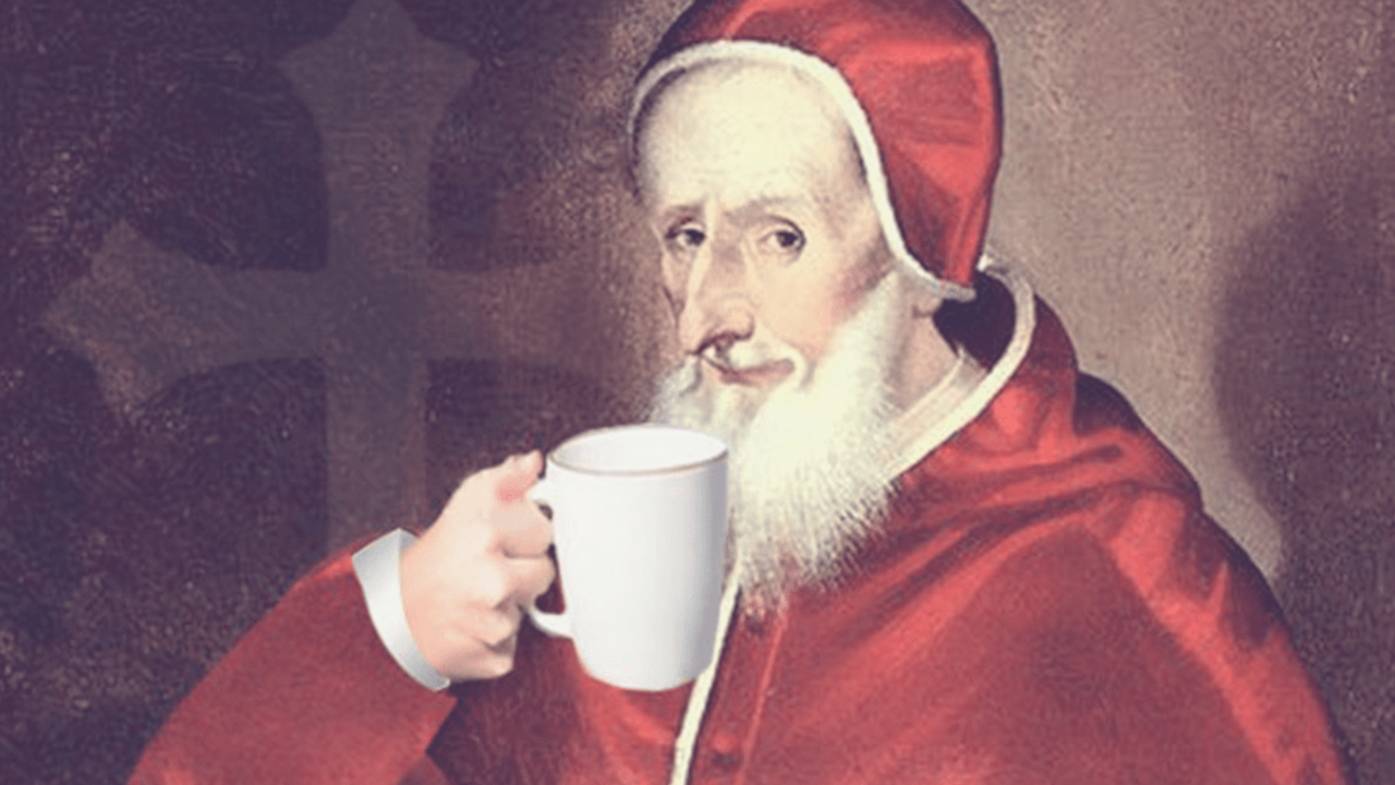 Saint drinking coffee