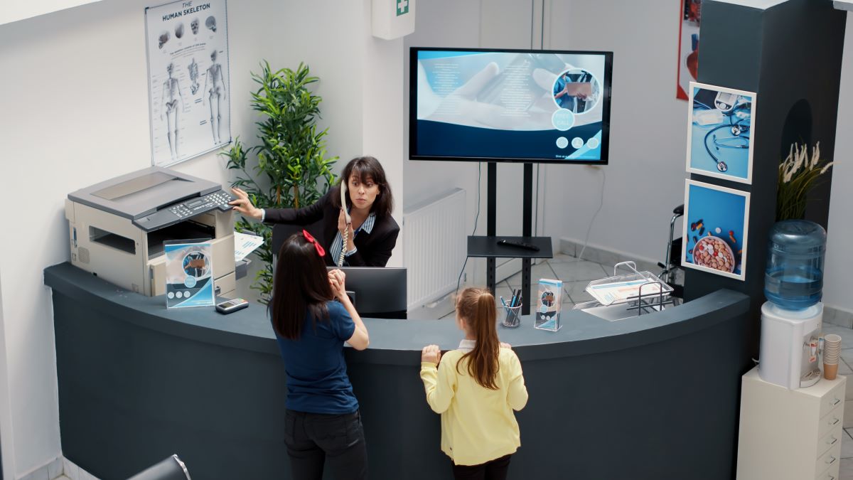 healthcare office using digital signage