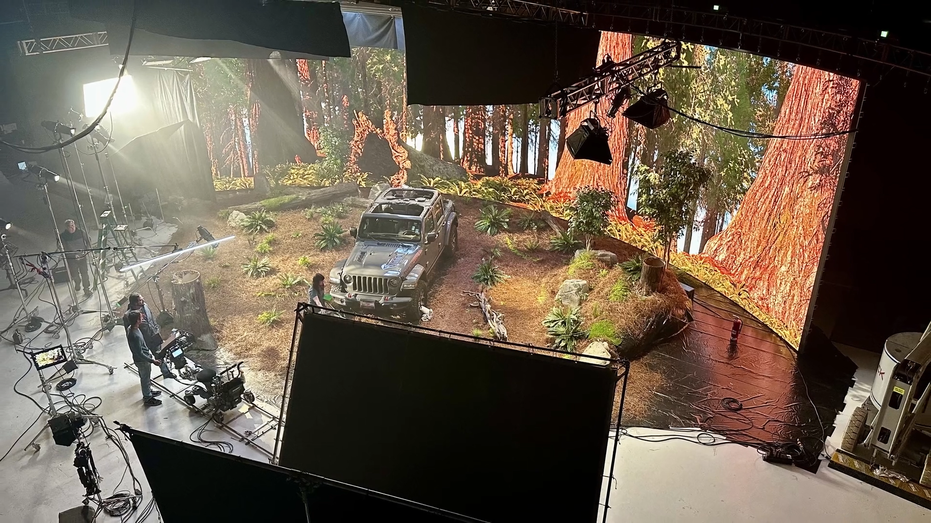virtual production car in woods virtual production car in woods