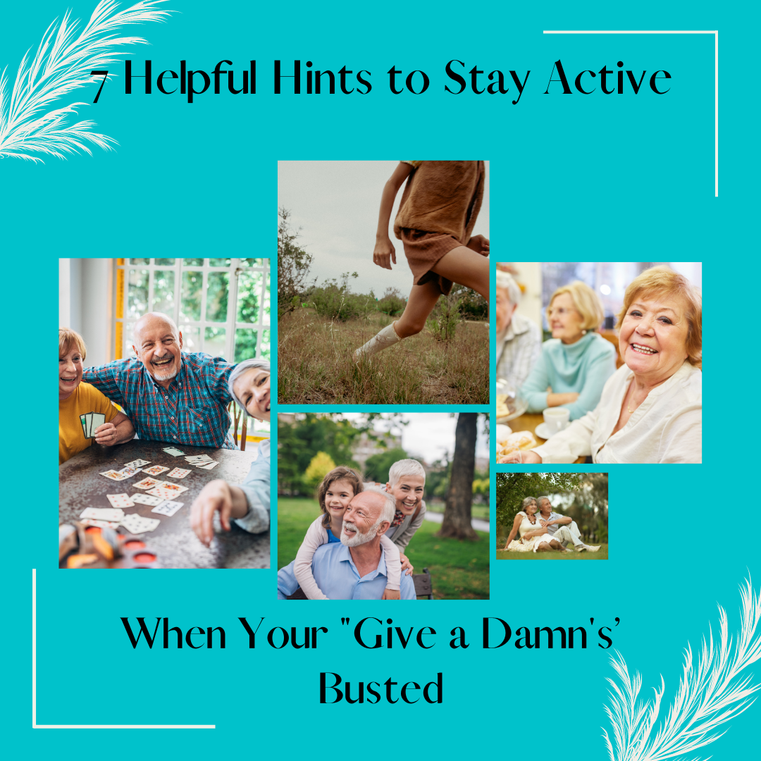 Exercising after 50, especially when motivation is low, can be challenging. Trust me, we know here at Alphemita!! Here are 7 helpful hints to stay active when your "give a damn" might be a bit busted: