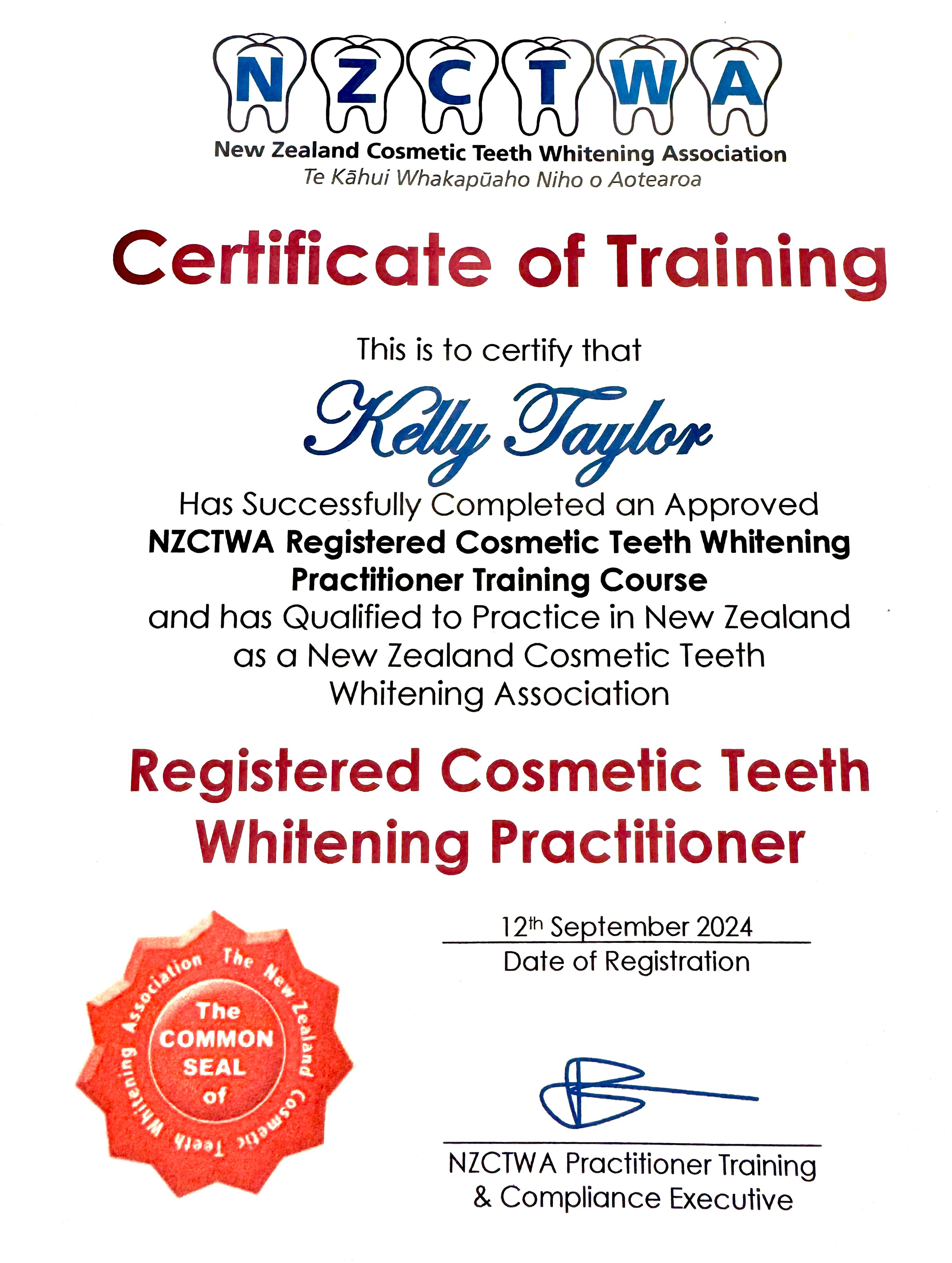 NZCTWA Certificate of Training