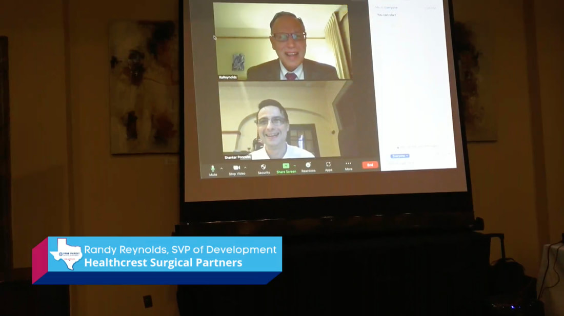  Senior VP of HealthCrest surgical partners, Randy Reynolds shared his presentation virtually via Zoom. Reynolds works with the Huebner Ambulatory Surgery Center in San Antonio at an easy to access location. Their surgical facilities have been open since July of 2019 with affordable care and cash pay options for medical bills