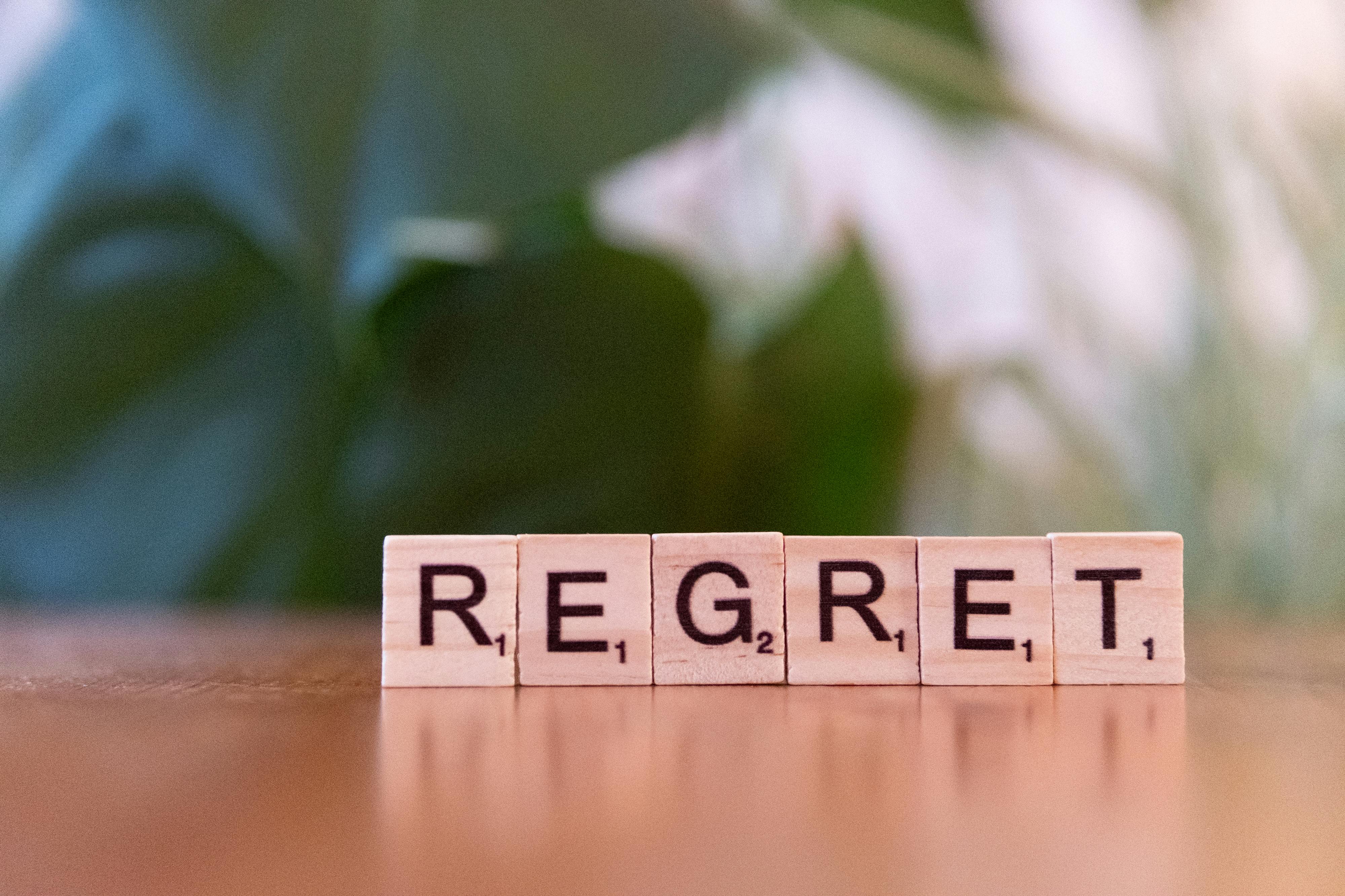 Graphic of tiles spelling out Regret to support blog post on ADHD Shame Cycles