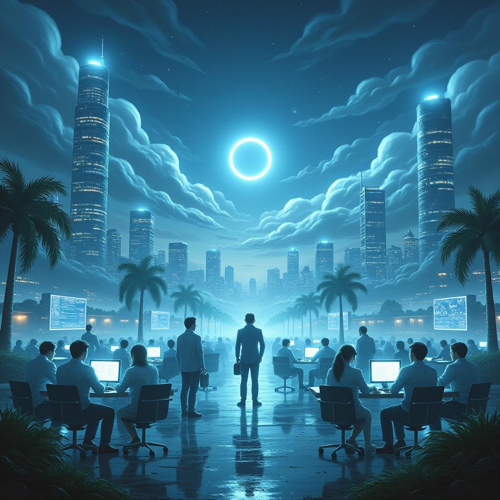 Professional workspace with AI technology