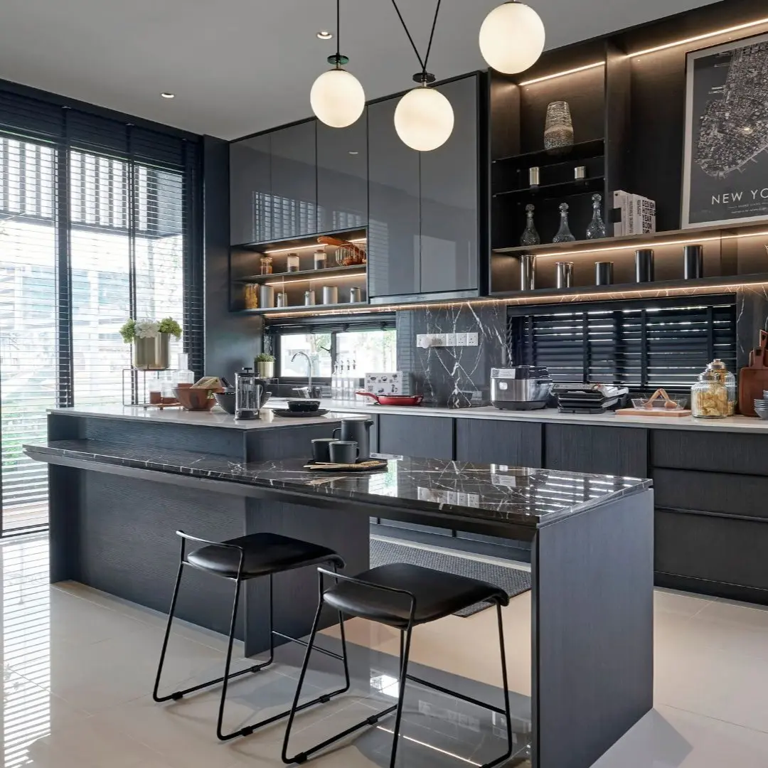Modern kitchen remodel in Little Elm TX with custom cabinets and island