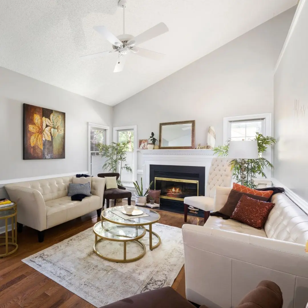 Home addition in Coppell, TX expanding the living room with vaulted ceiling and natural light