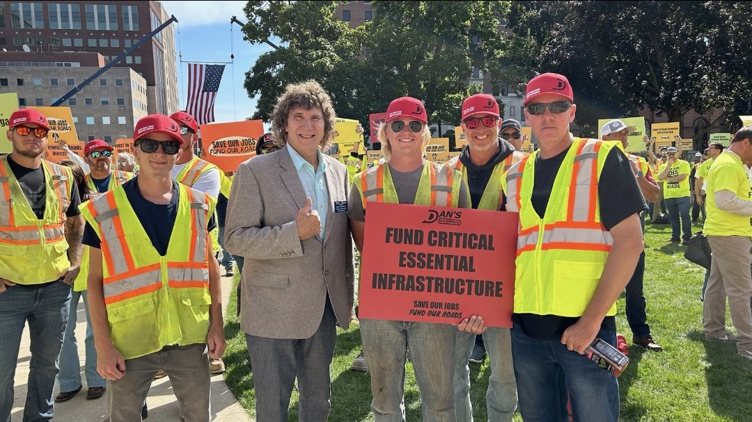 Bill Bain with road workers