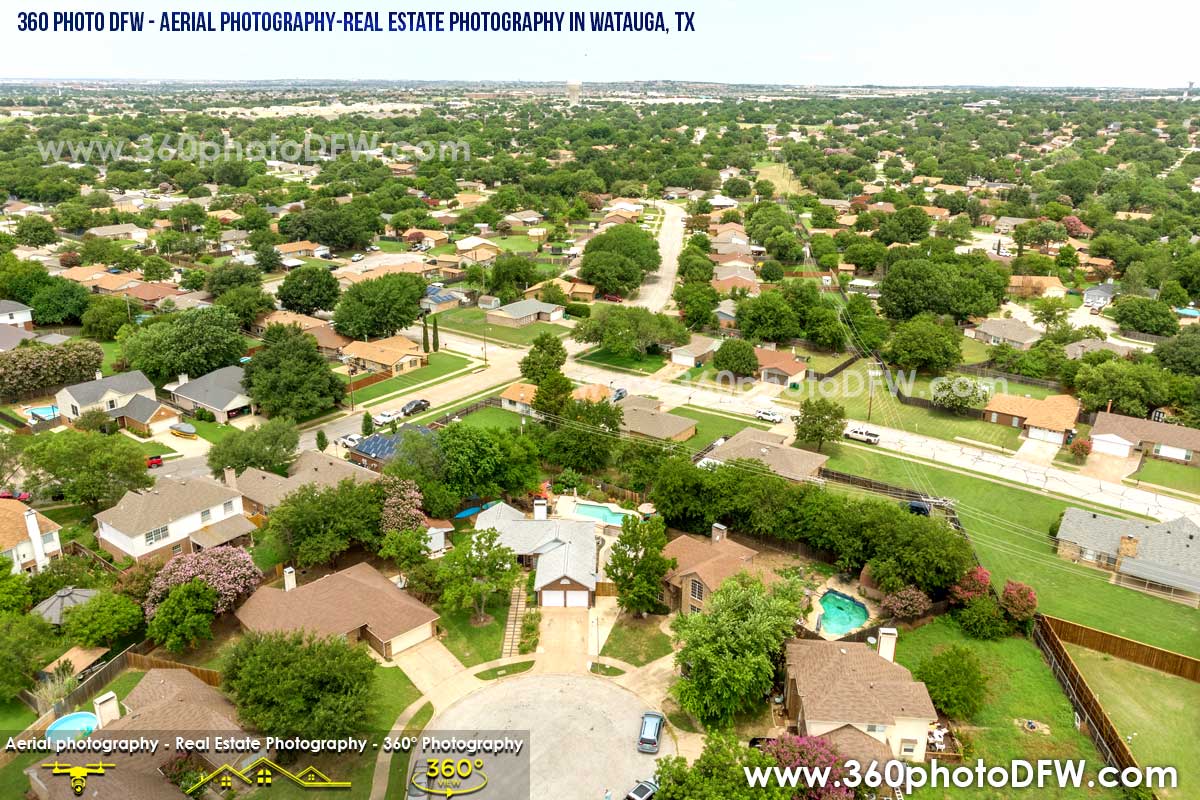 Aerial view of Watauga TX neighborhood where Sage Senior Support specializes in as-is home sales for seniors