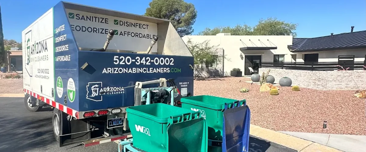Arizona Bin Cleaners truck parked at curbside servicing residential trash and recycling bins