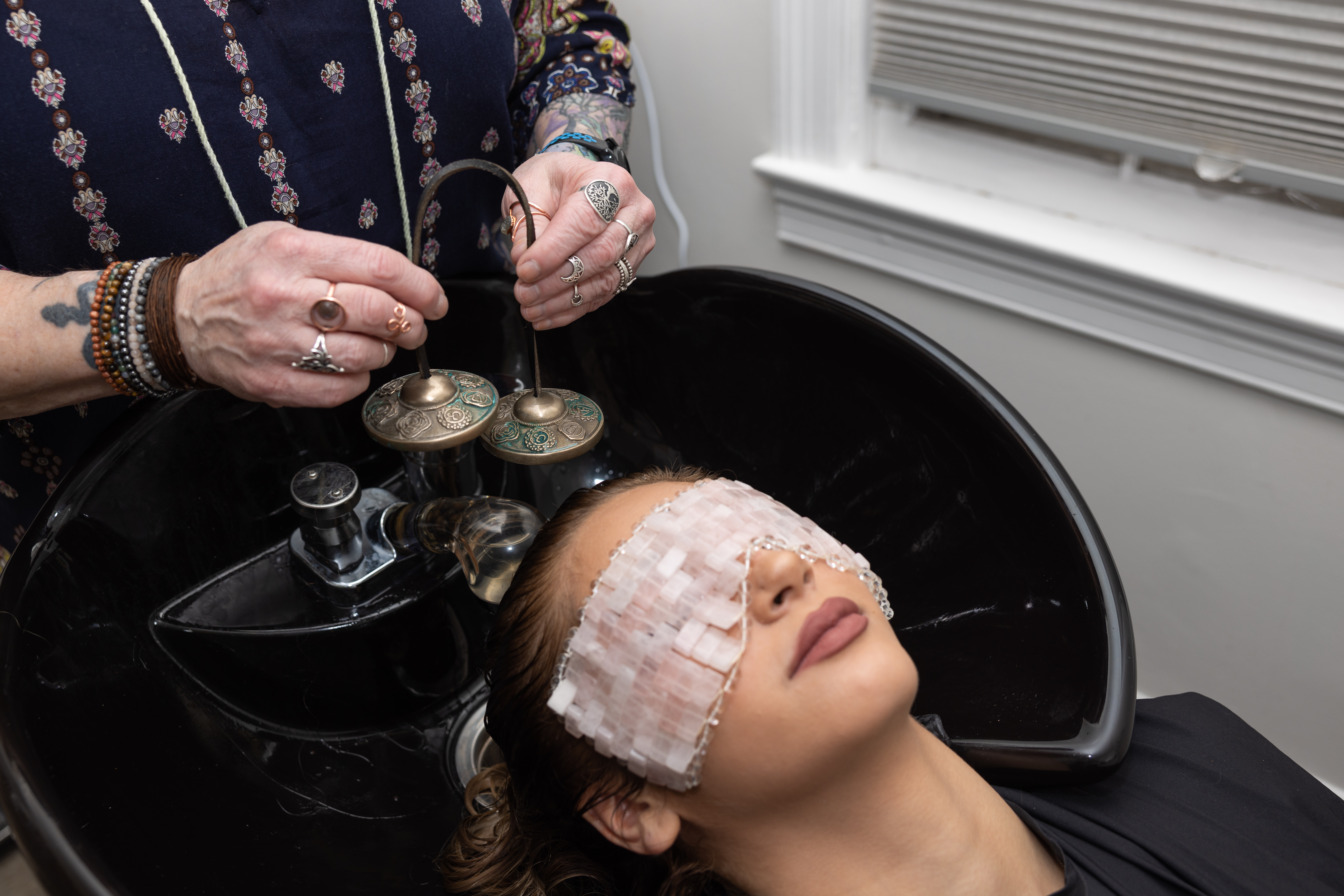 relaxed client receiving vibrational healing service relaxed client receiving vibrational healing service