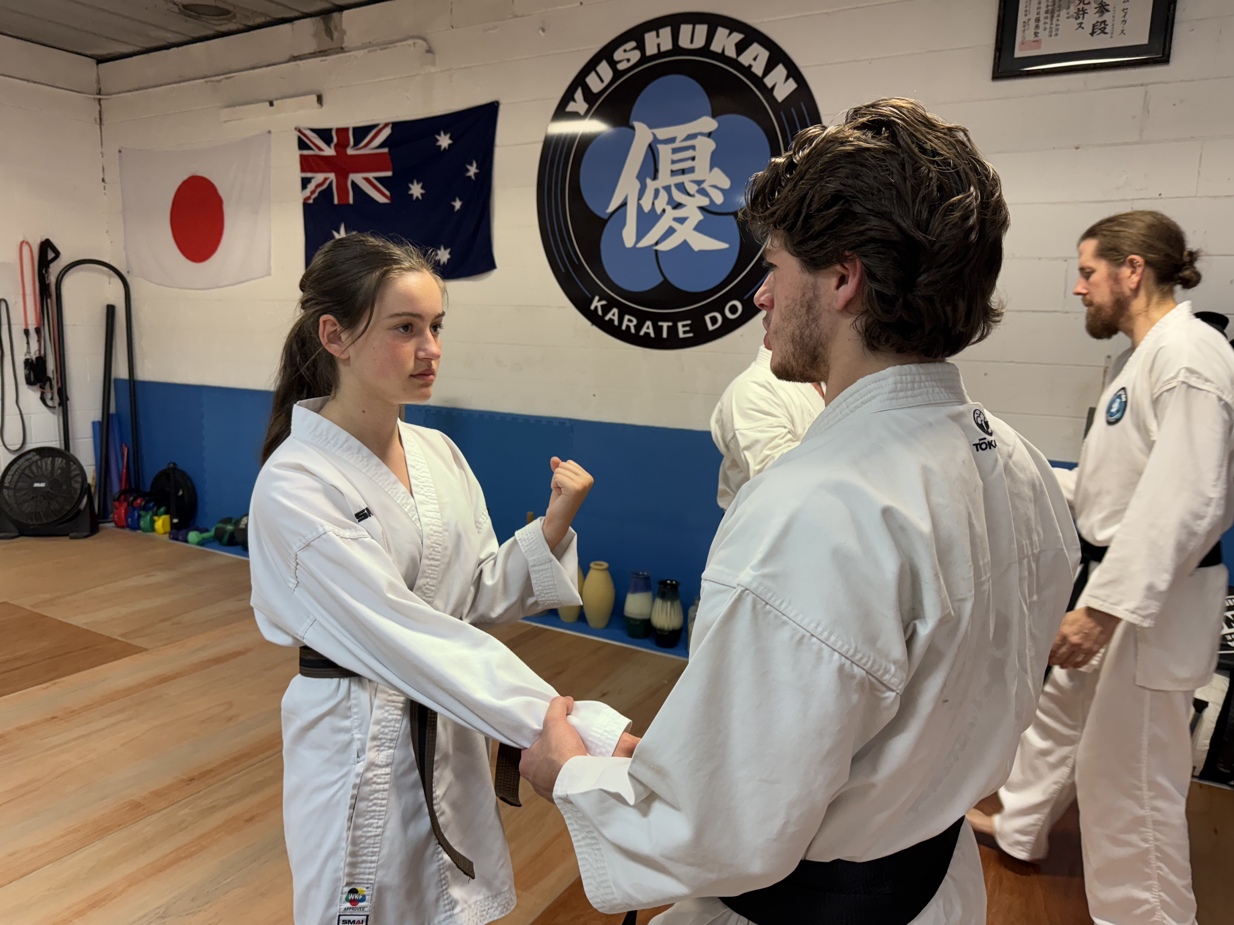 A girl Yushukan Karate student doing her training at my dojo A girl Yushukan Karate student doing her training at my dojo