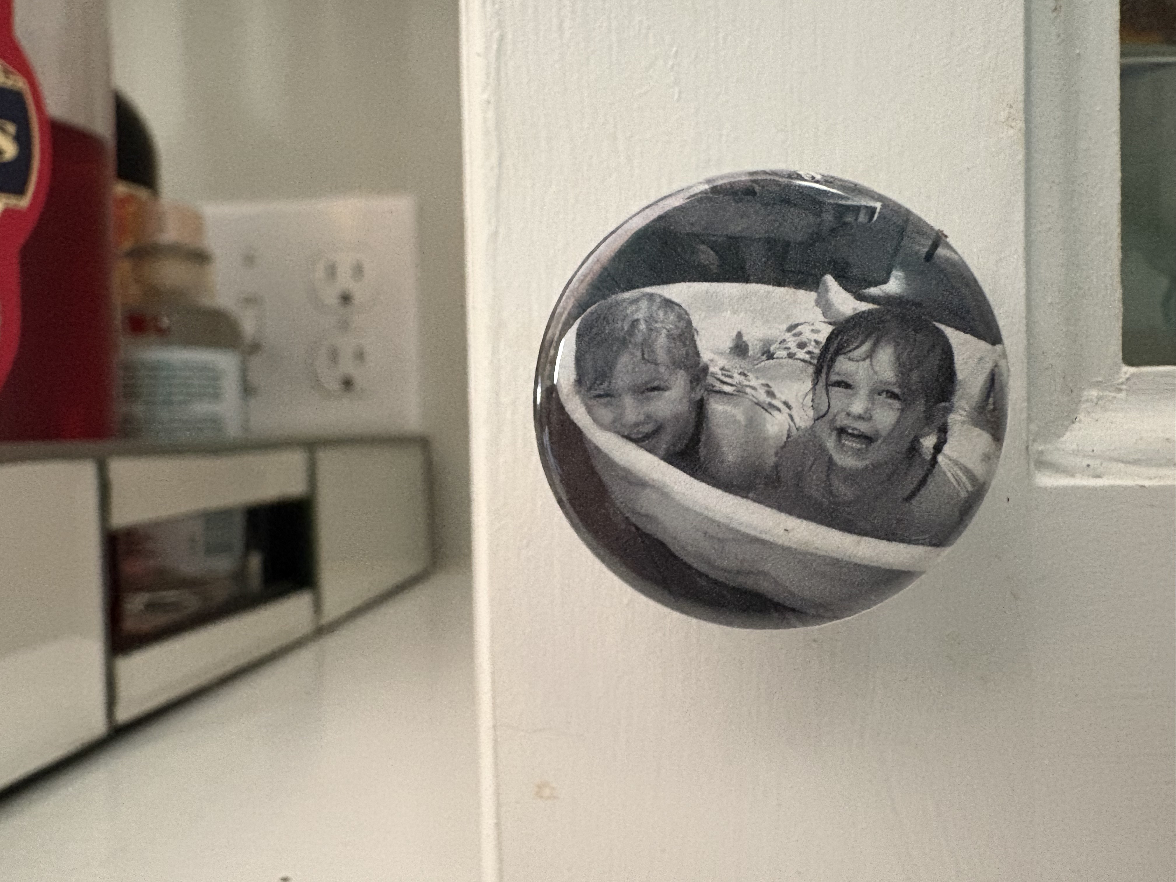 Closeup of Custom Photo Cabinet Knob