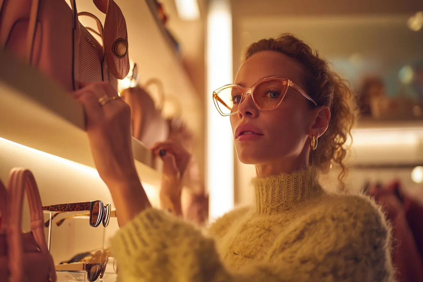 A lady selecting pair of glasses for herself.