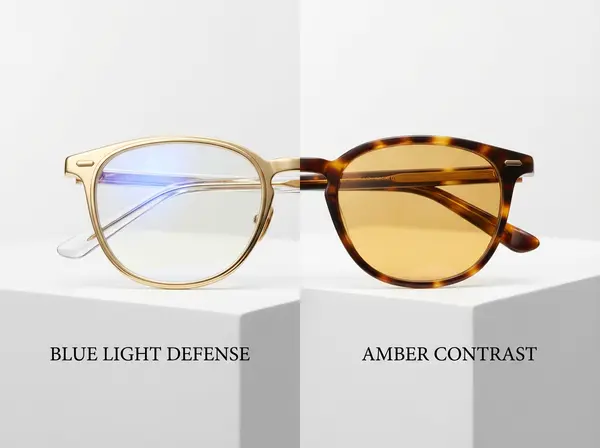 Comparison of clear blue light coating lens vs amber-tinted blue light blocking lens technology