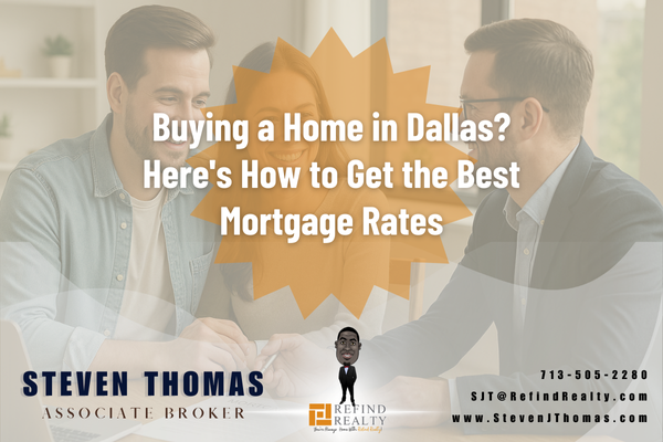 Young couple reviewing mortgage options with a real estate agent at a table, smiling and confident about buying their first Dallas home. Young couple reviewing mortgage options with a real estate agent at a table, smiling and confident about buying their first Dallas home.