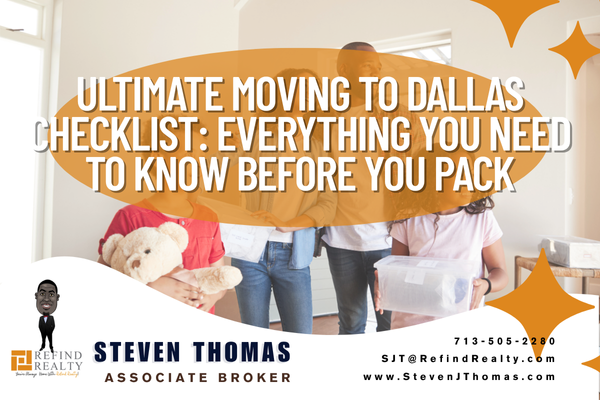 A young family unloading boxes in front of a new Dallas home with a moving truck in the background A young family unloading boxes in front of a new Dallas home with a moving truck in the background