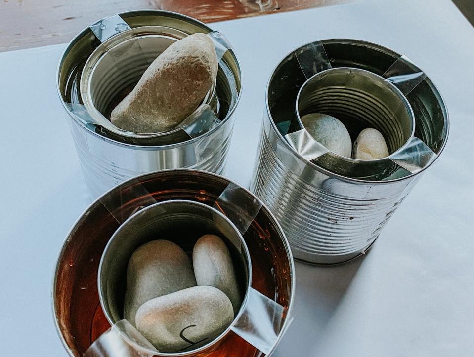 Cans are filled with stones Cans are filled with stones