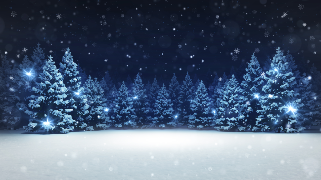 An artist's rendering of a dark forest of pine trees in the night, nestled in snow An artist's rendering of a dark forest of pine trees in the night, nestled in snow