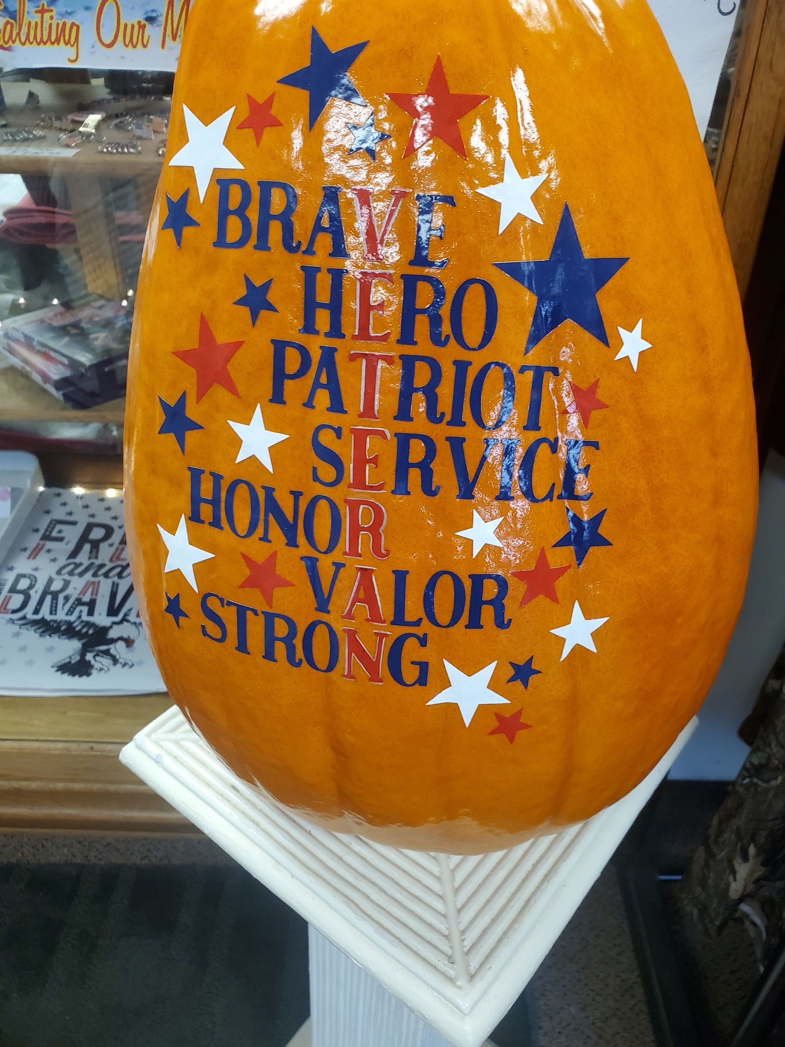 A patriotic pumpkin decoration