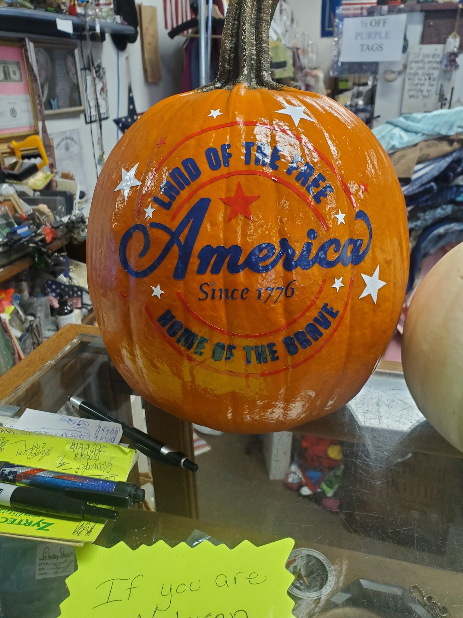A patriotic pumpkin decoration