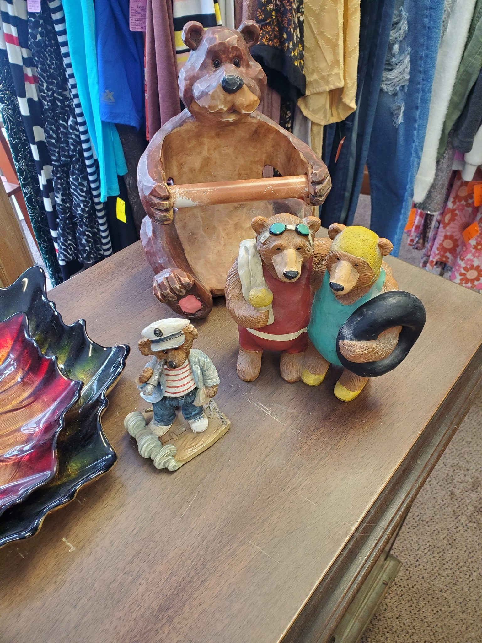 A set of wooden bear figurines for cabin or home décor