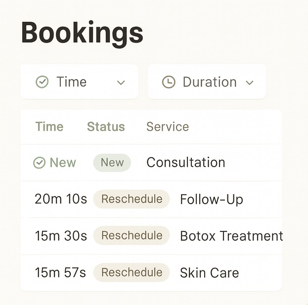 Clara AI bookings and FAQ interface preview